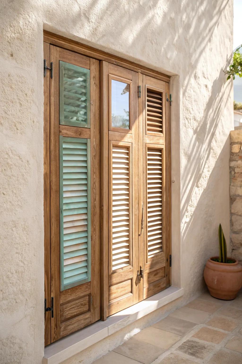 Resin-inlay louver shutters that glow like stained glass—minimal, airy, and handcrafted.