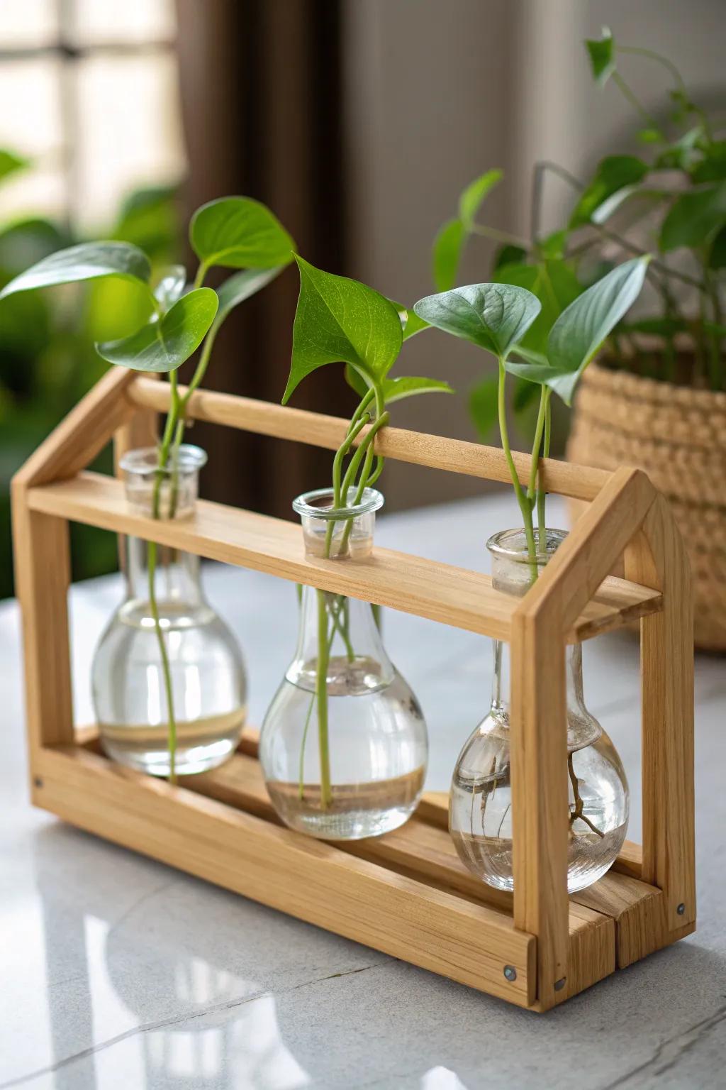 Embrace the artistry of simplicity with this bamboo frame propagation station, where nature meets minimalist elegance.