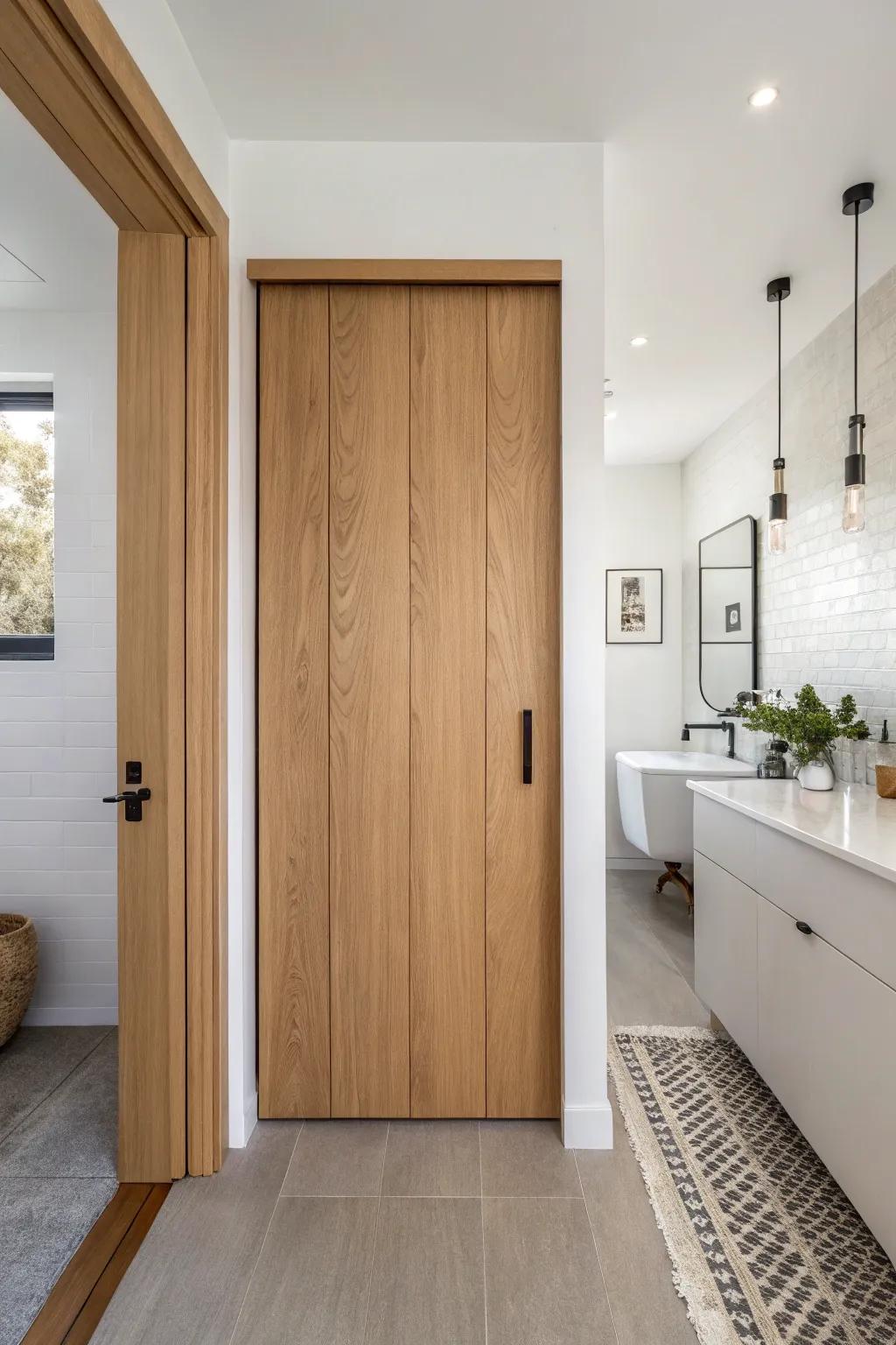 A hidden pocket door disguised as wall paneling—seamless, minimal, and beautifully crafted.