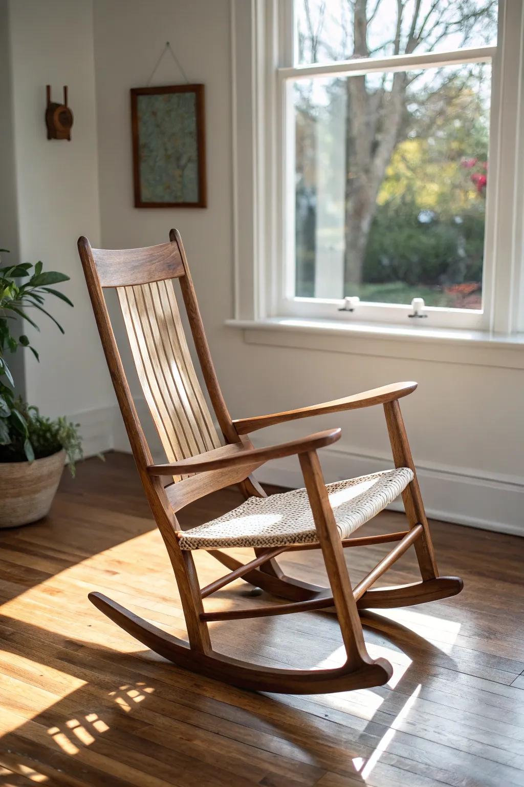 A subtle runner inlay turns a simple rocking chair into a quiet, graphic showpiece.