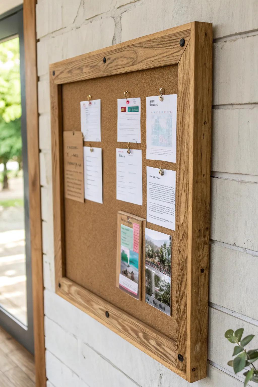 Rustic wood bulletin board with a glossy resin inlay border—tiny botanicals, big wow factor.