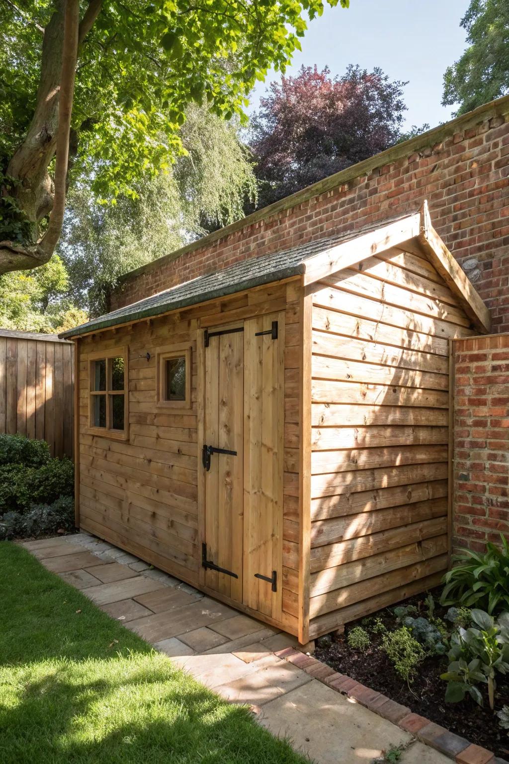 Embrace the art of simplicity with this elegantly crafted lean-to shed, perfect for maximizing garden space with style.