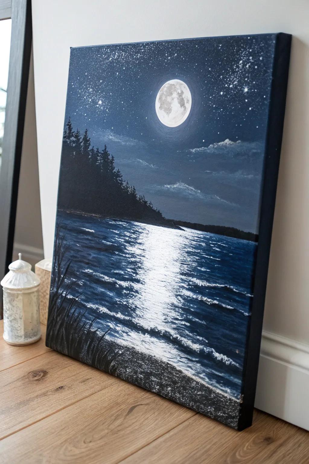 Embrace the serene elegance of a moonlit masterpiece, where Scandinavian minimalism meets boho charm.