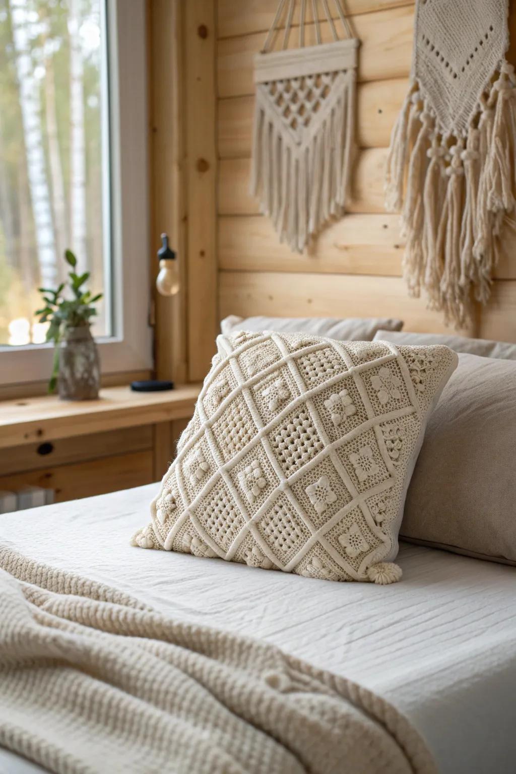 Elevate your bedroom with handmade cozy touches. 🌿✨ #ScandinavianStyle #BohoChic