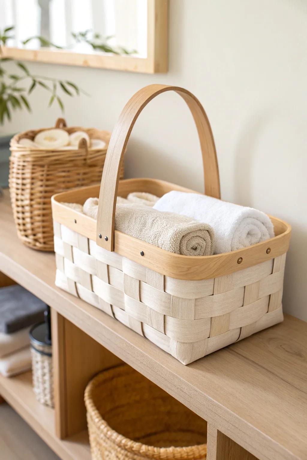 A handled shelf basket that pulls down like a drawer—pretty, practical, and project-ready.