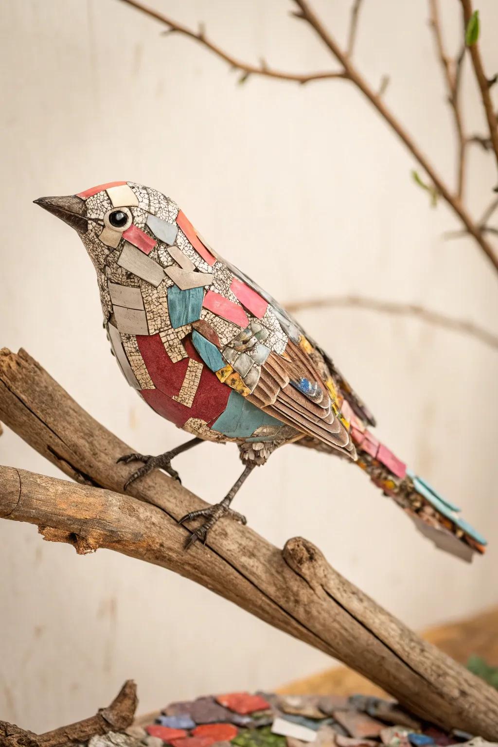 Discover the art of magazine mosaic birds – a vibrant fusion of color and craftsmanship!