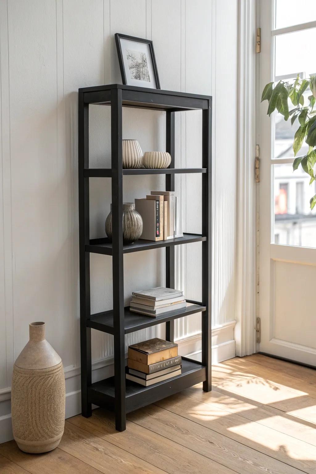Leave room to breathe: a black bookshelf shines when open pockets make the finish the star.
