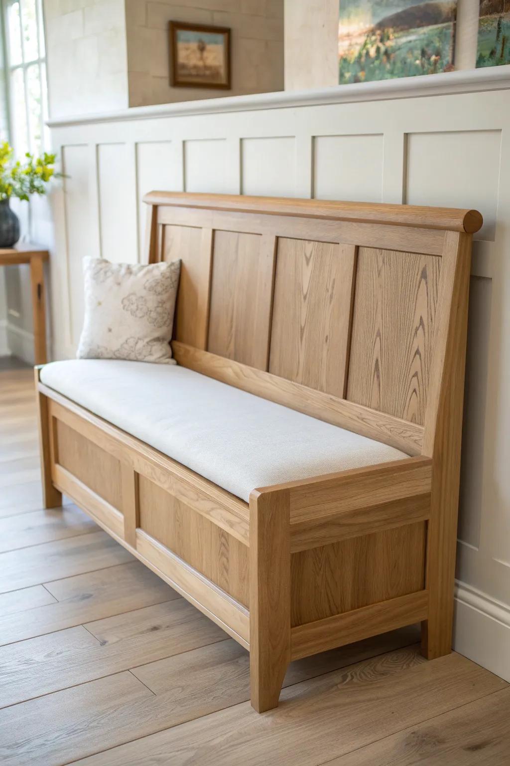 Shaker-style panel front in light oak—custom cabinetry vibes for a calm, cozy breakfast nook.