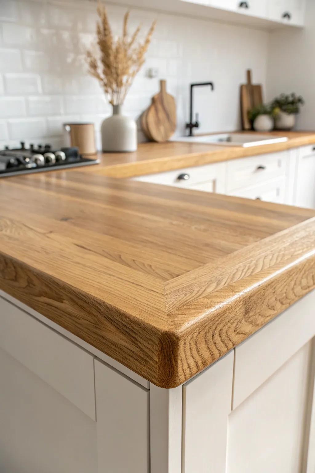 Crisp beveled edge trim that catches the light—an easy upgrade for a more designed countertop.