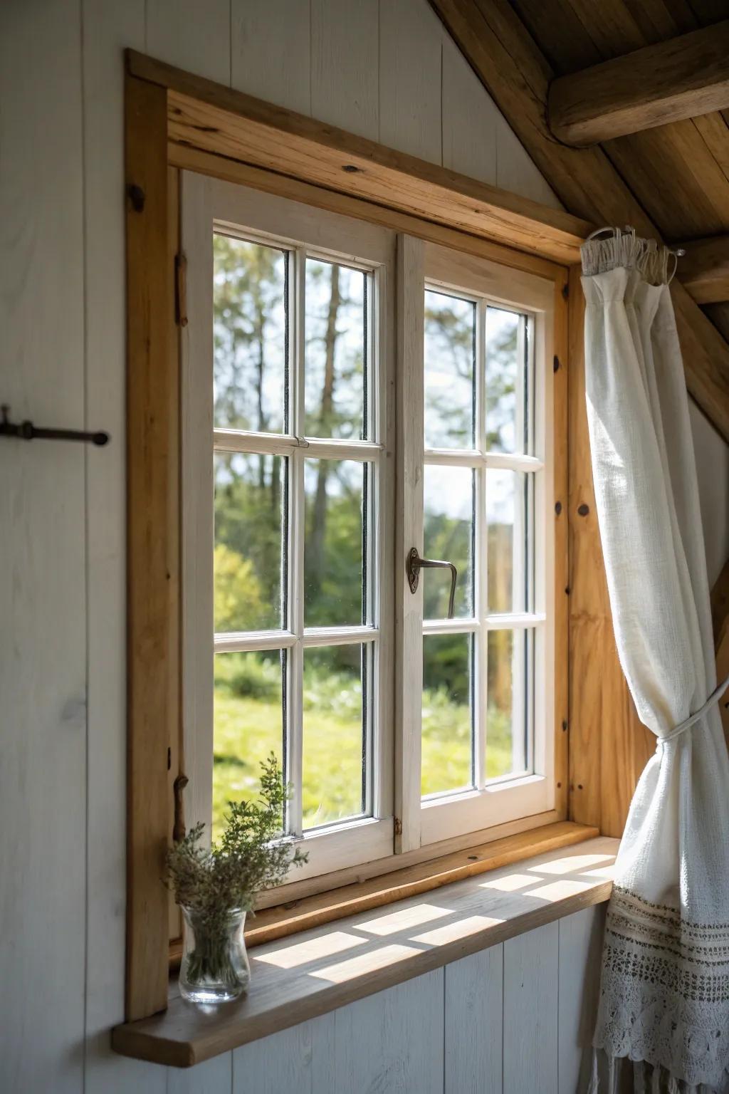 A sweet multi-pane statement window with natural wood casing for instant tiny-house charm.