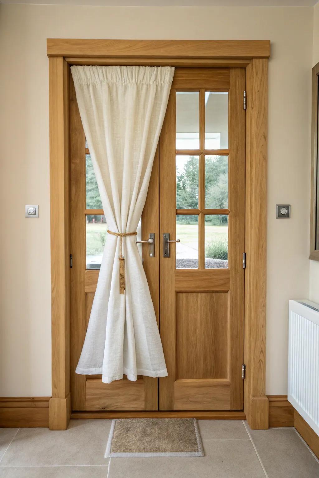Hourglass door curtain sash: tailored privacy with soft light and a warm, handmade feel.