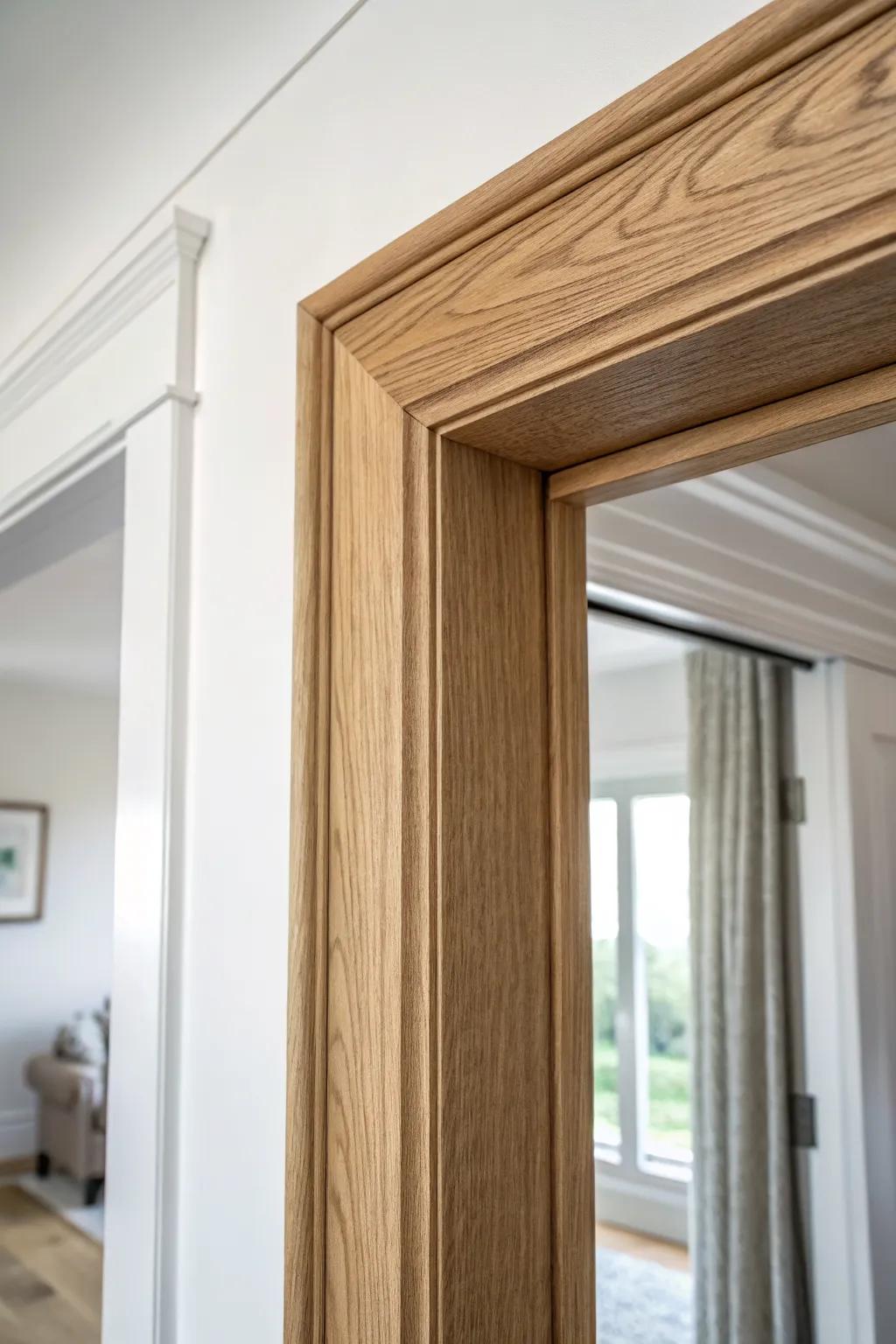 Boxed header “hat” trim with a slim cap moulding—simple lines, big doorway impact.