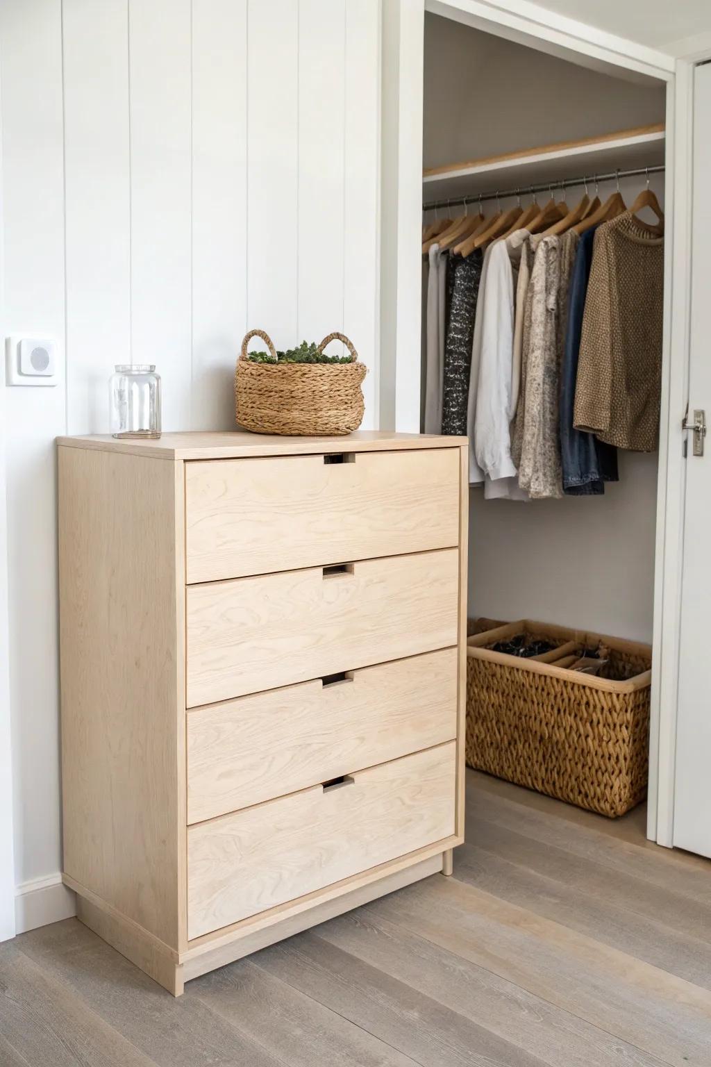 Closet drawer insert system: a built-in dresser look with calm, labeled storage.