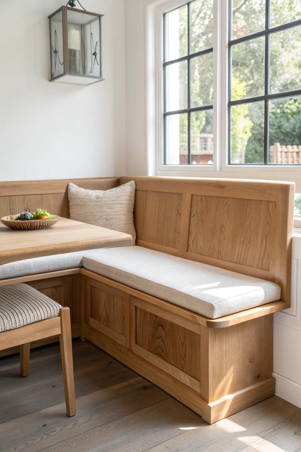 A built-in banquette that turns a sunny corner into the coziest family gathering spot.