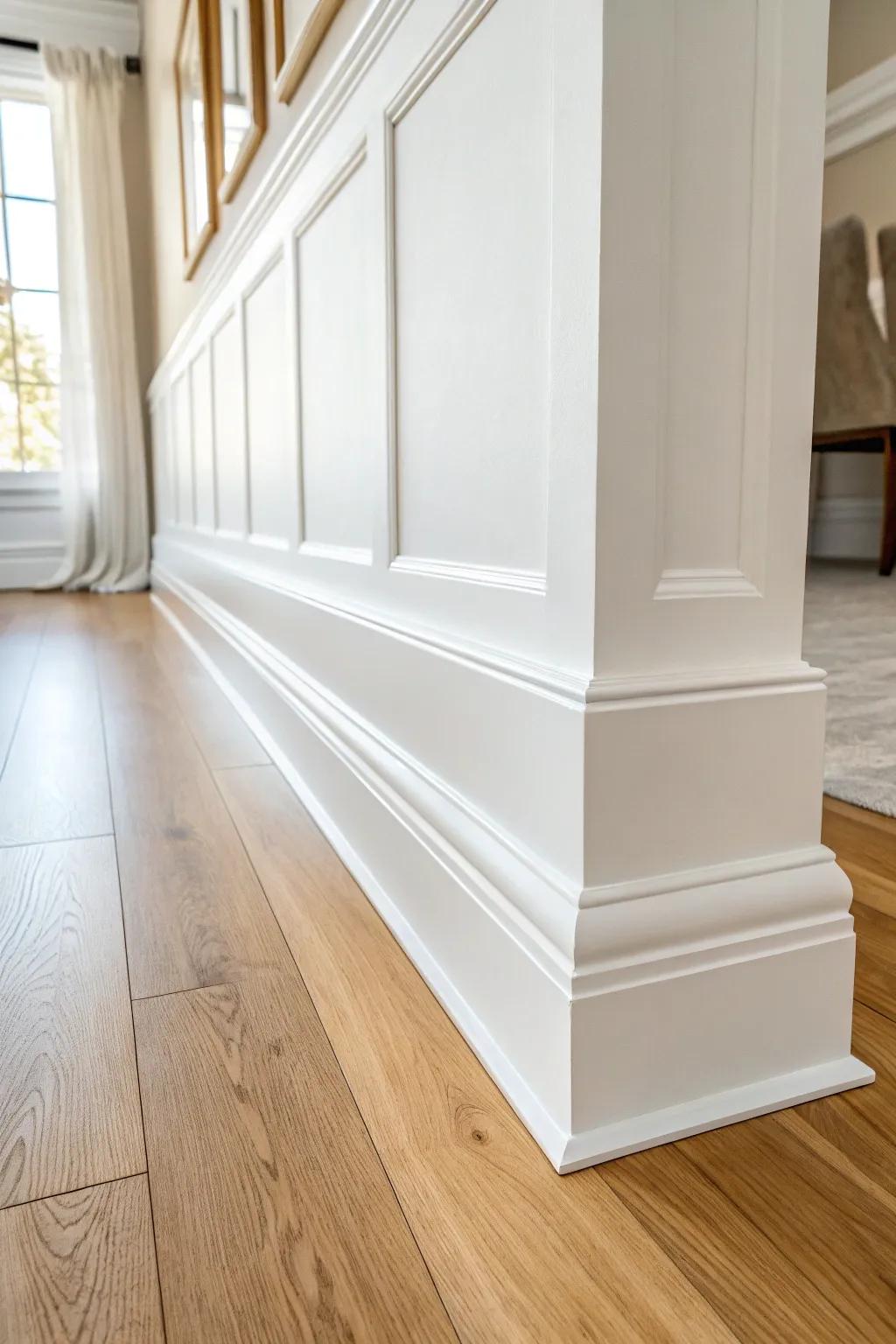 Layered baseboard + cap strip: clean farmhouse detail with a crisp shadow line and luxe simplicity.