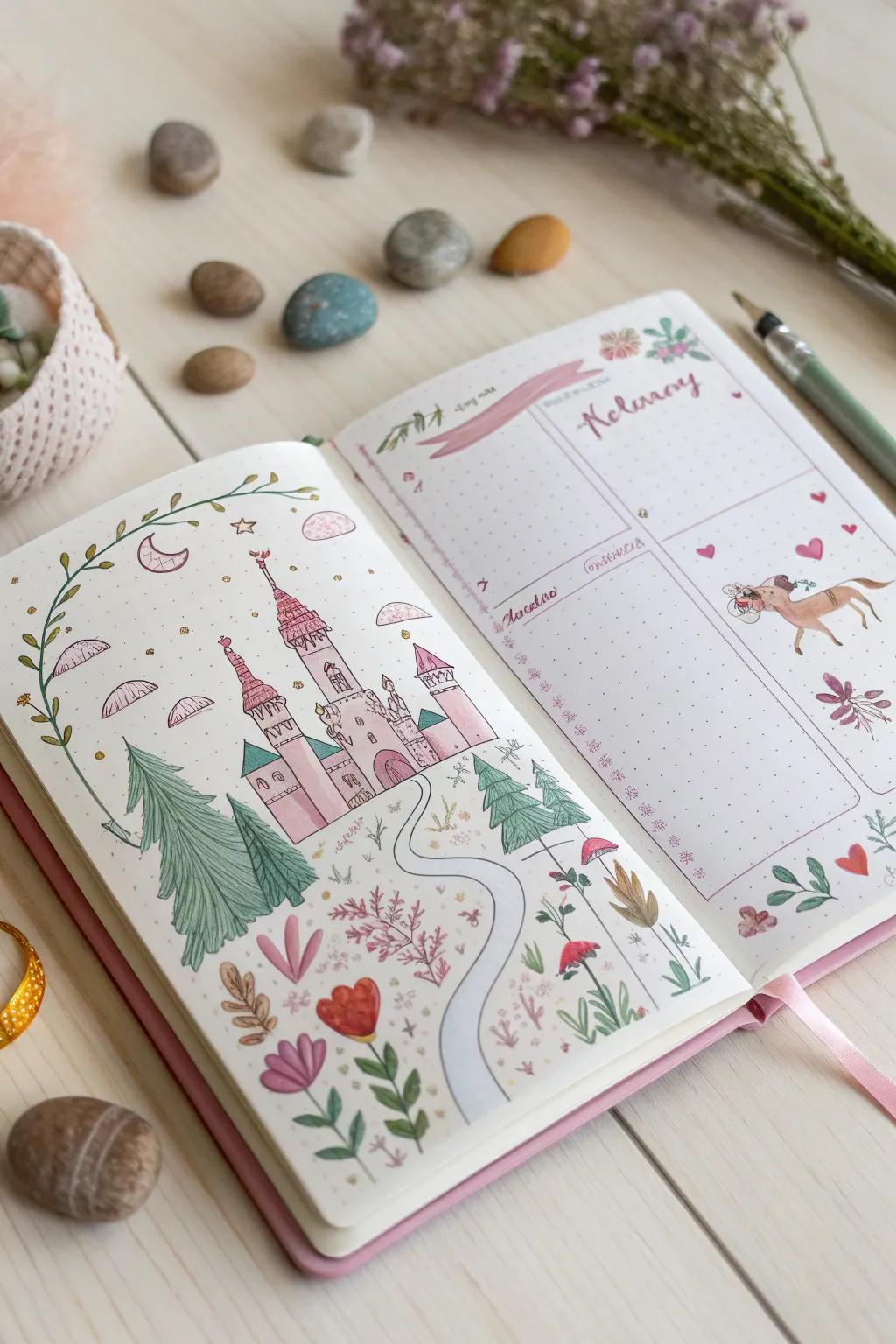 Step into a world of enchantment with your February bullet journal, where fairy tales come to life through art and imagination.