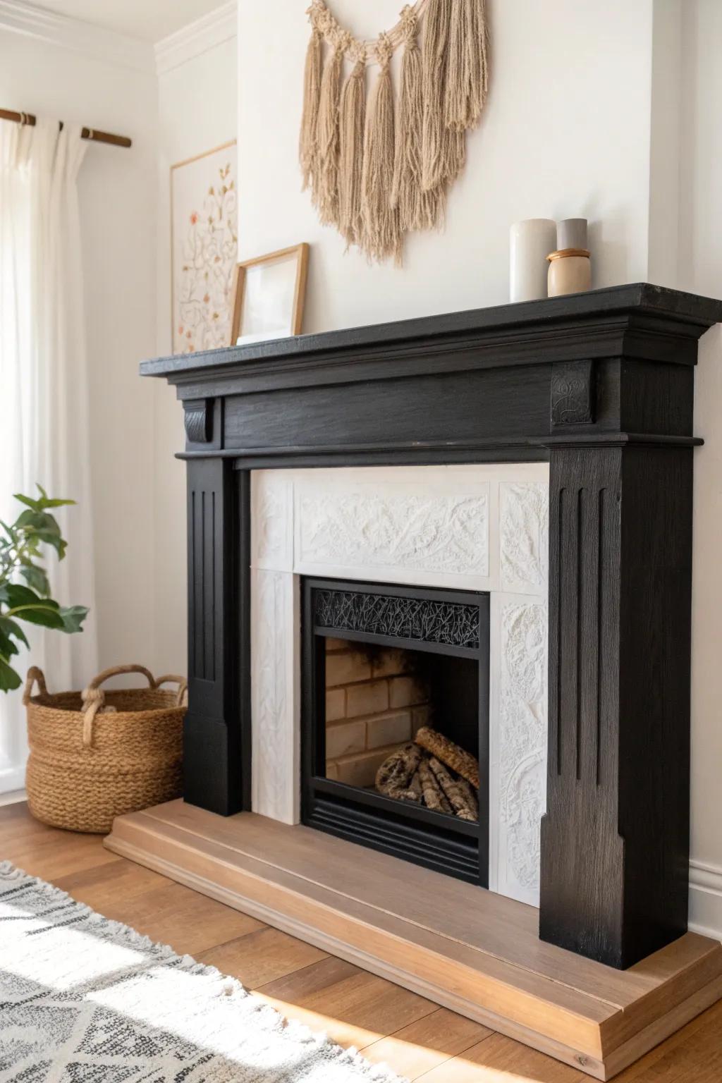 Matte black mantel: the simplest makeover for bold contrast on a white surround.
