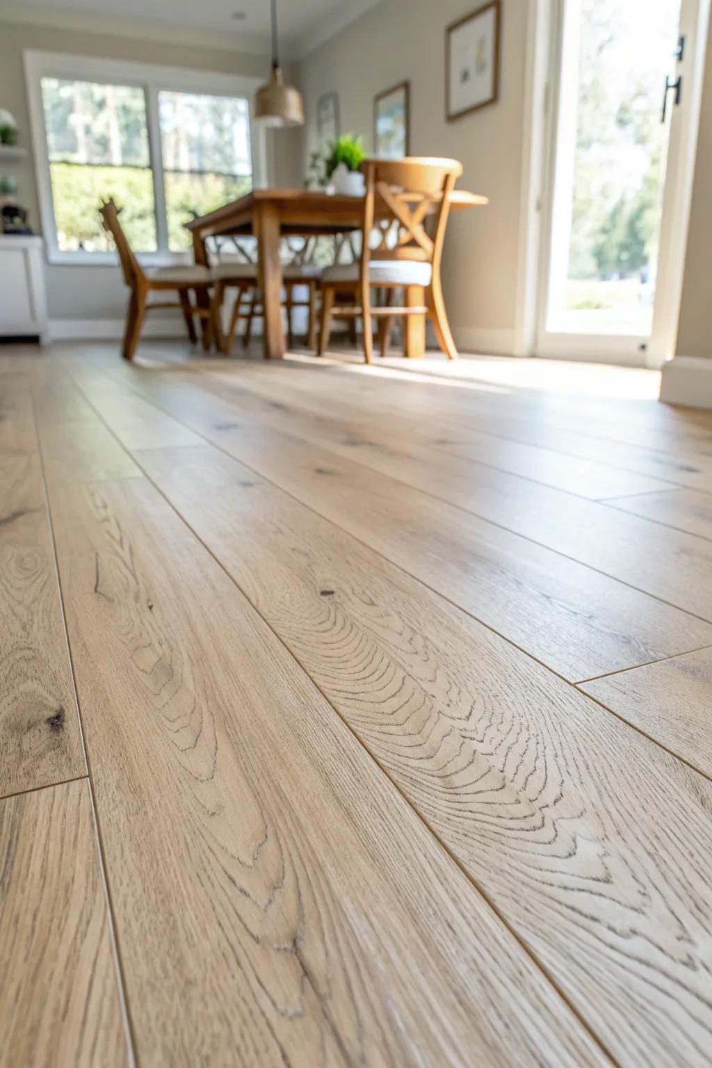 Wood-look vinyl plank: long-plank charm that shrugs off spills, kids, pets, and parties.