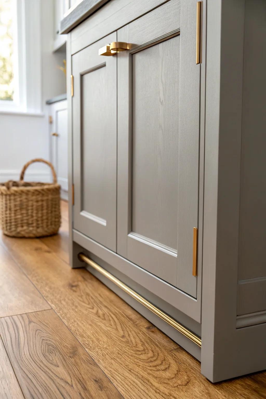 Cool gray cabinetry meets honey oak floors—simple, warm, and effortlessly Scandinavian.