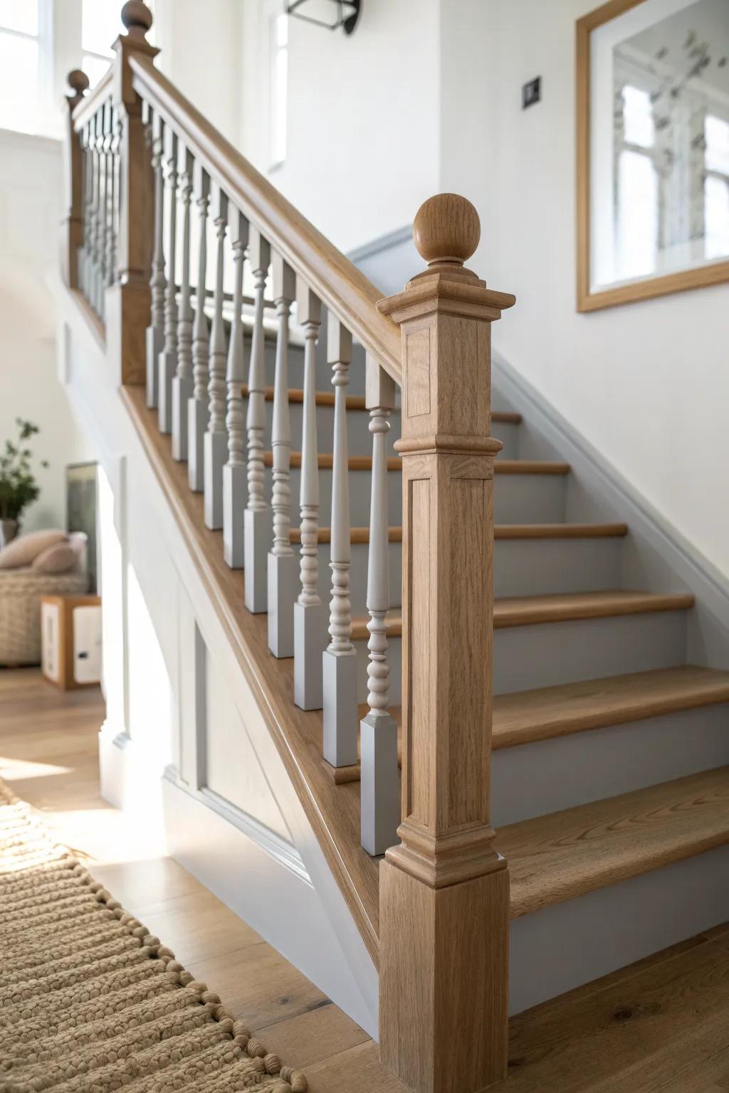 Top-to-bottom medium gray banister for a cleaner, modern stairwell with crafted simplicity.