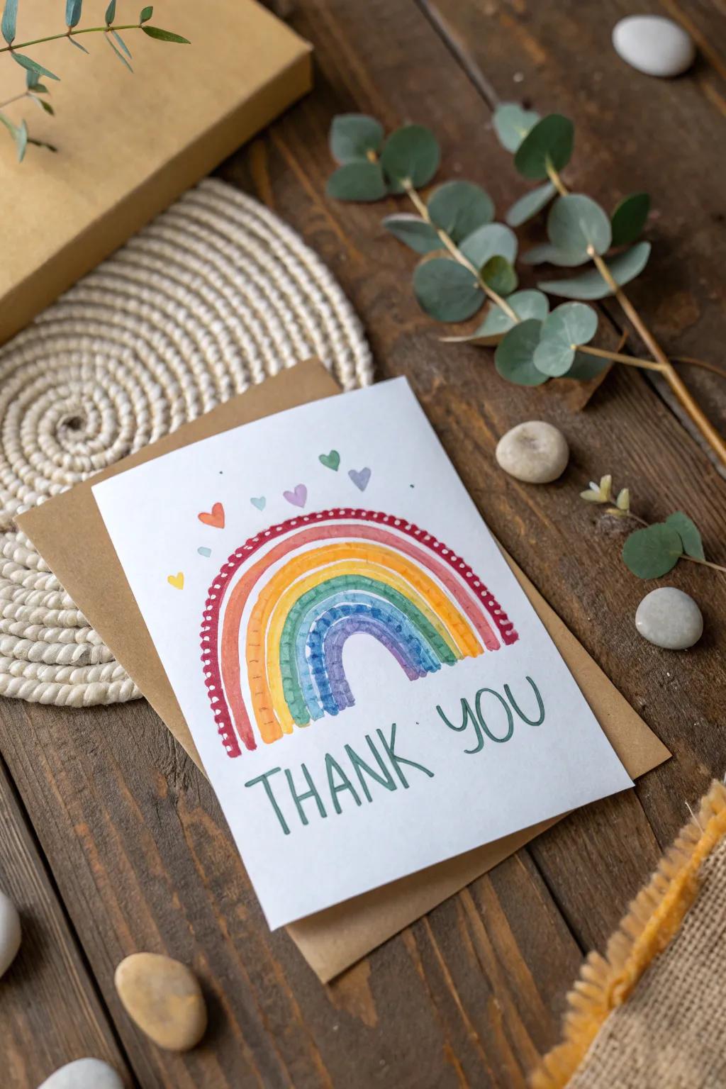 A cheerful burst of color and creativity – a little one's heartfelt thank you in a vibrant rainbow design.