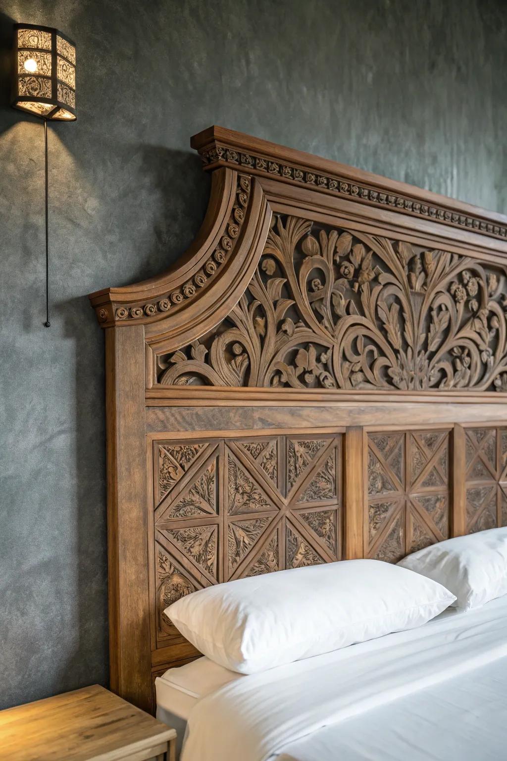 Elevate your bedroom style with a wall-mounted headboard that marries craftsmanship and modern elegance.