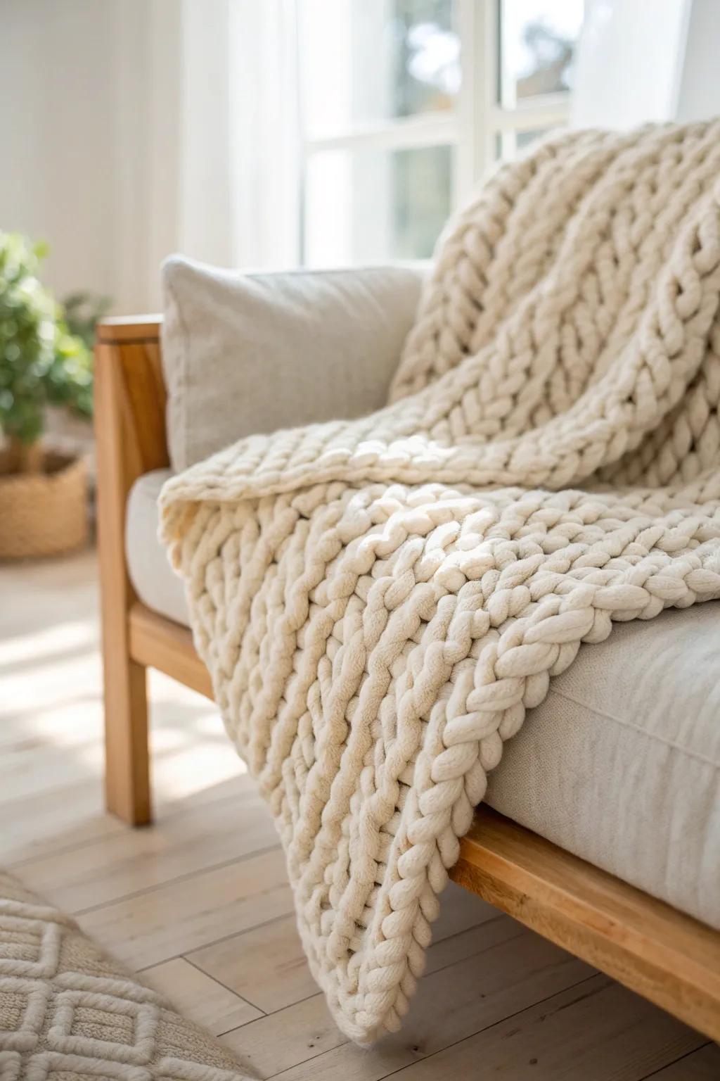 Chunky knit throw within arm’s reach: the easiest hygge touch that feels cozy, not cluttered.