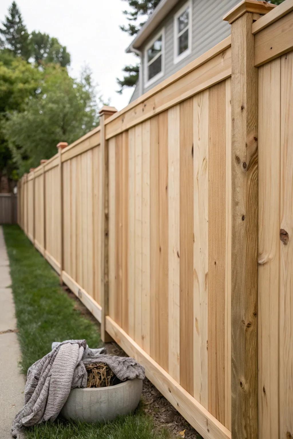 Budget pickets made custom with a simple top cap and trim—clean, crisp, patio-ready.