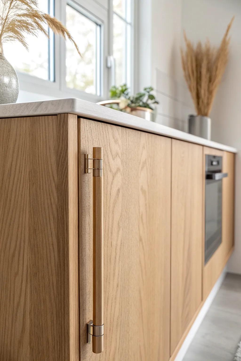 Flat slab oak cabinet door: clean lines, easy to wipe, and beautifully minimal craftsmanship.