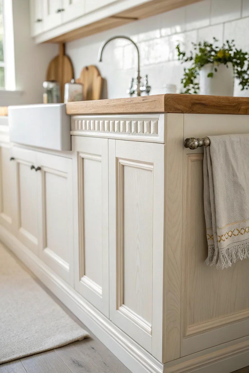 Painted wood sink valance matched to cabinets for a seamless, clean line with fresh contrast.