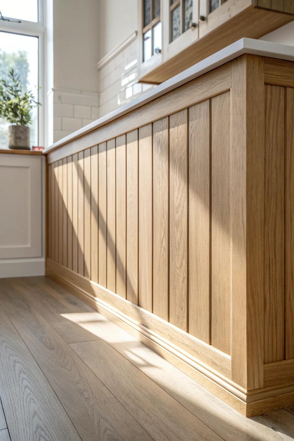 Tongue-and-groove half-wall wainscoting: classic protection with clean Scandinavian warmth.