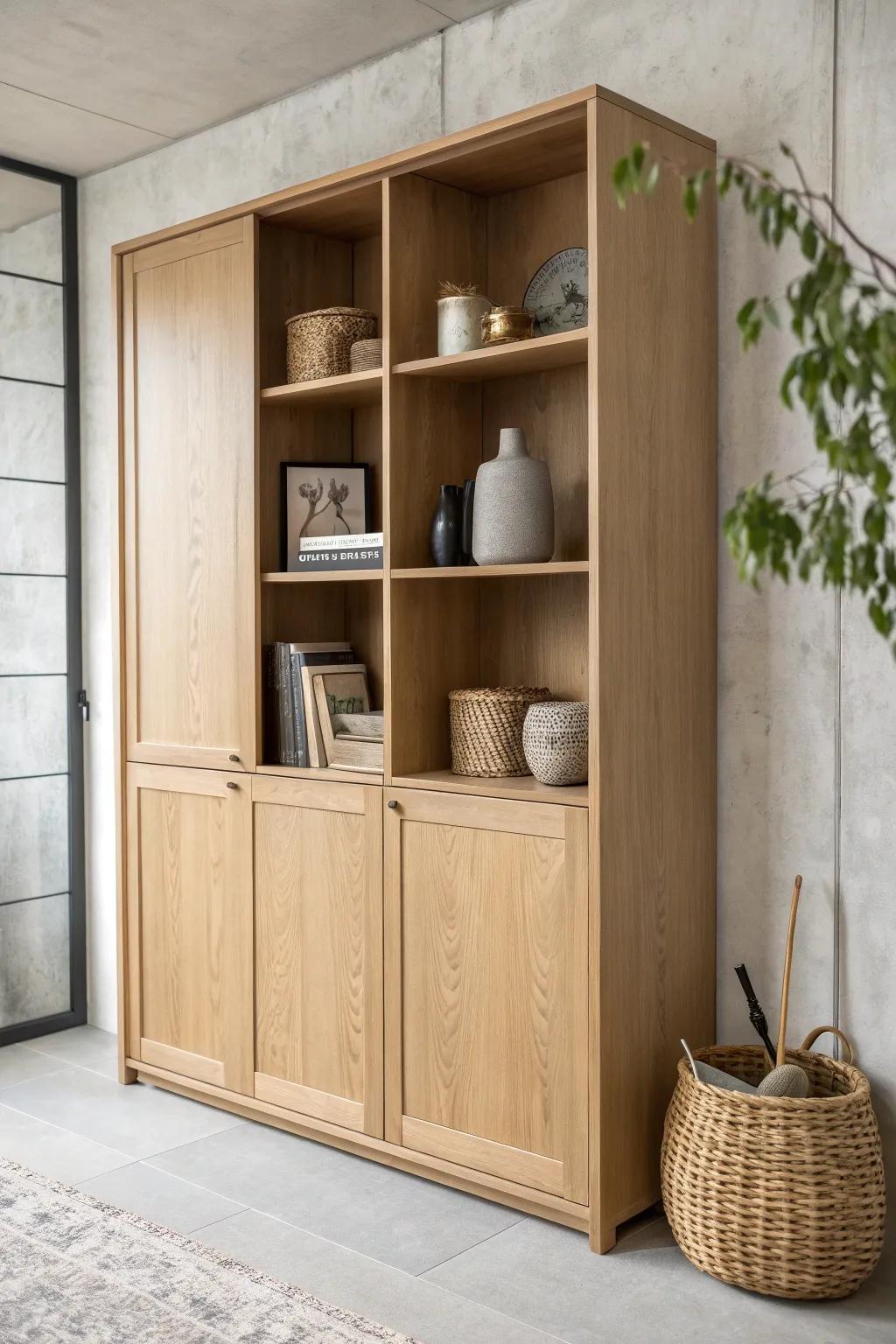 Floor-to-ceiling built-ins: hide the cords, spotlight your favorites in open cubbies.