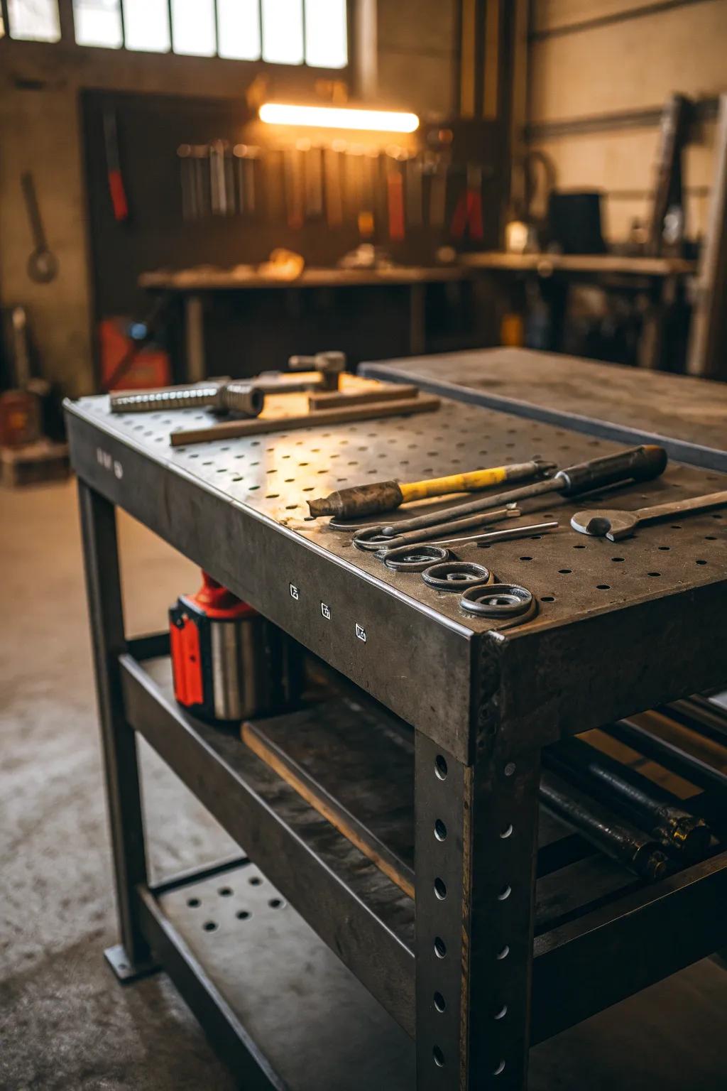 Crafted for Strength: A Stalwart Metal Workbench That Stands the Test of Time