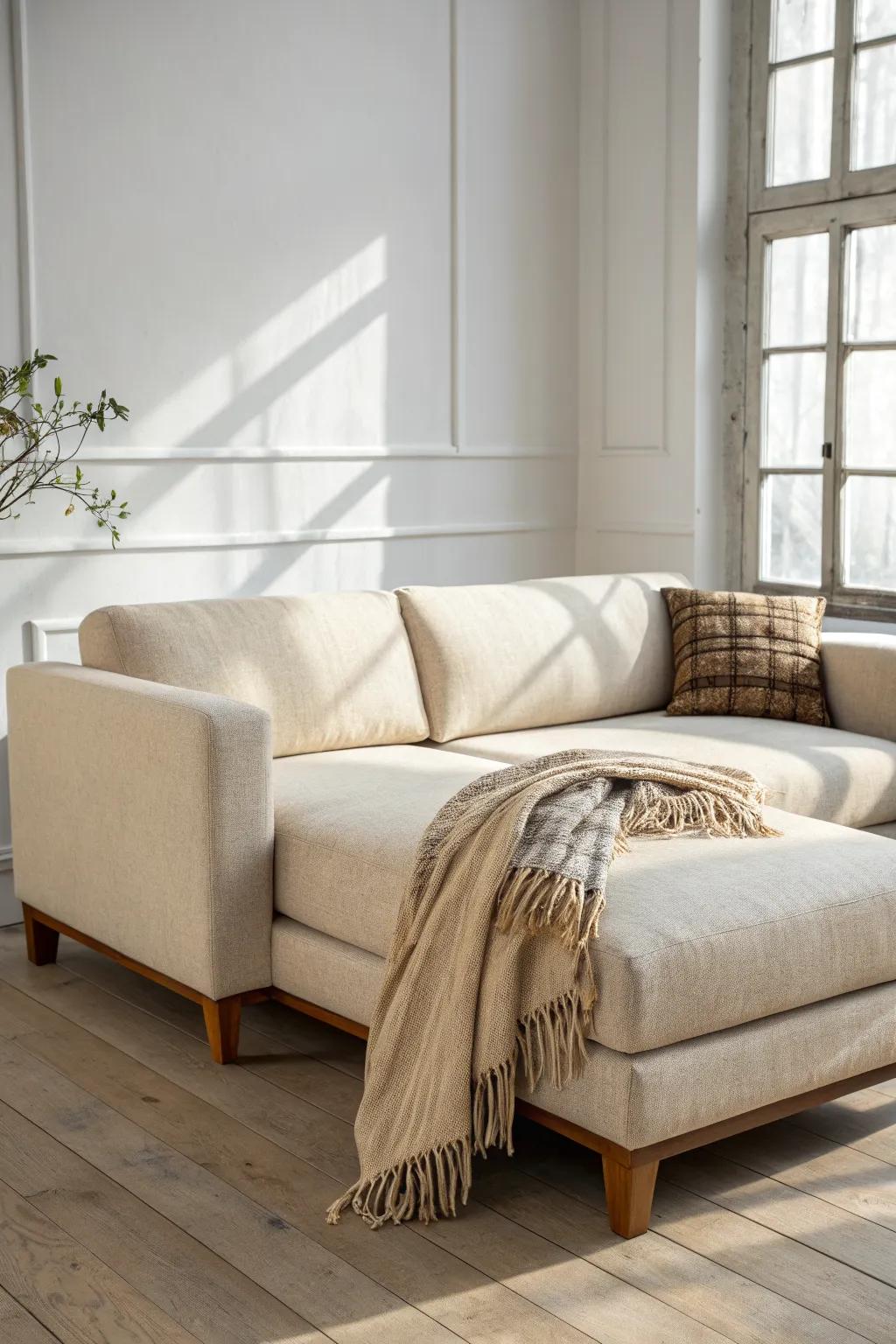 Chaise-end modular sofa: a cozy stretch-out zone that still keeps the room airy and open.