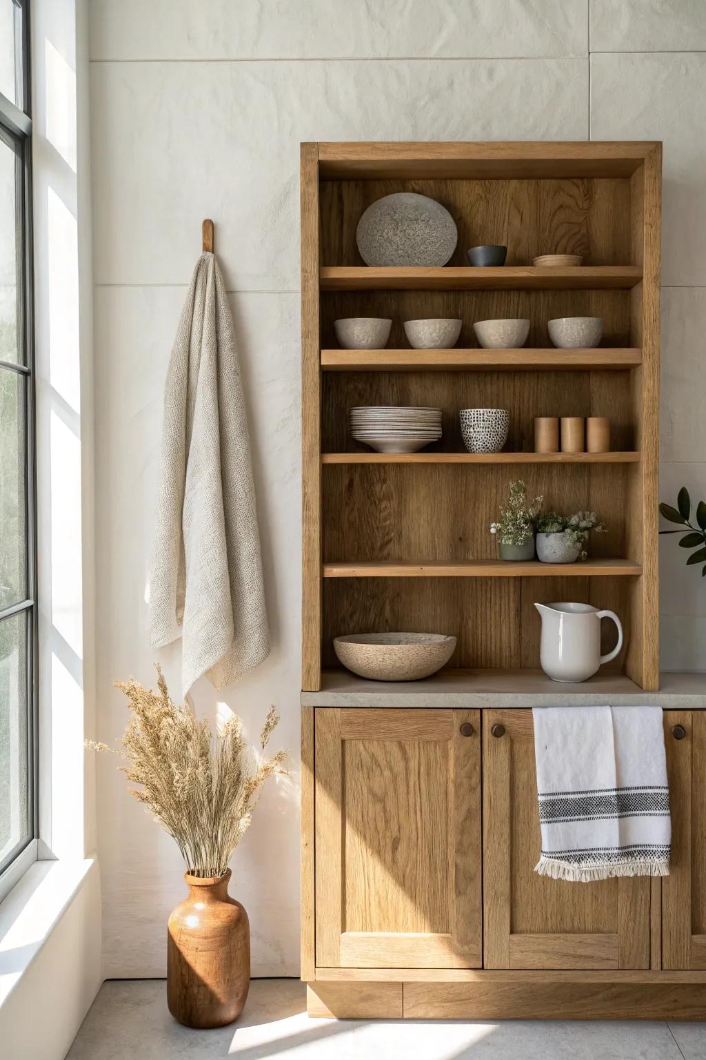 One open-cabinet feature wall brings airy style—without styling the whole kitchen.