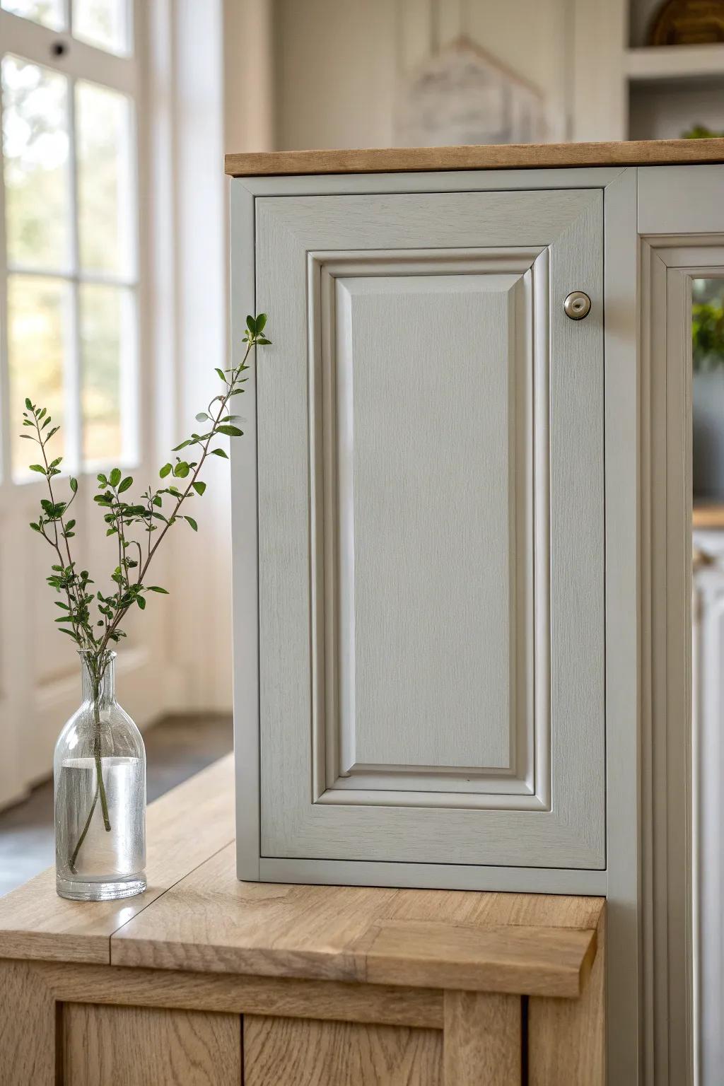 Light gray cabinets: the easy, clean-contrast paint choice that makes raised panels look intentional.