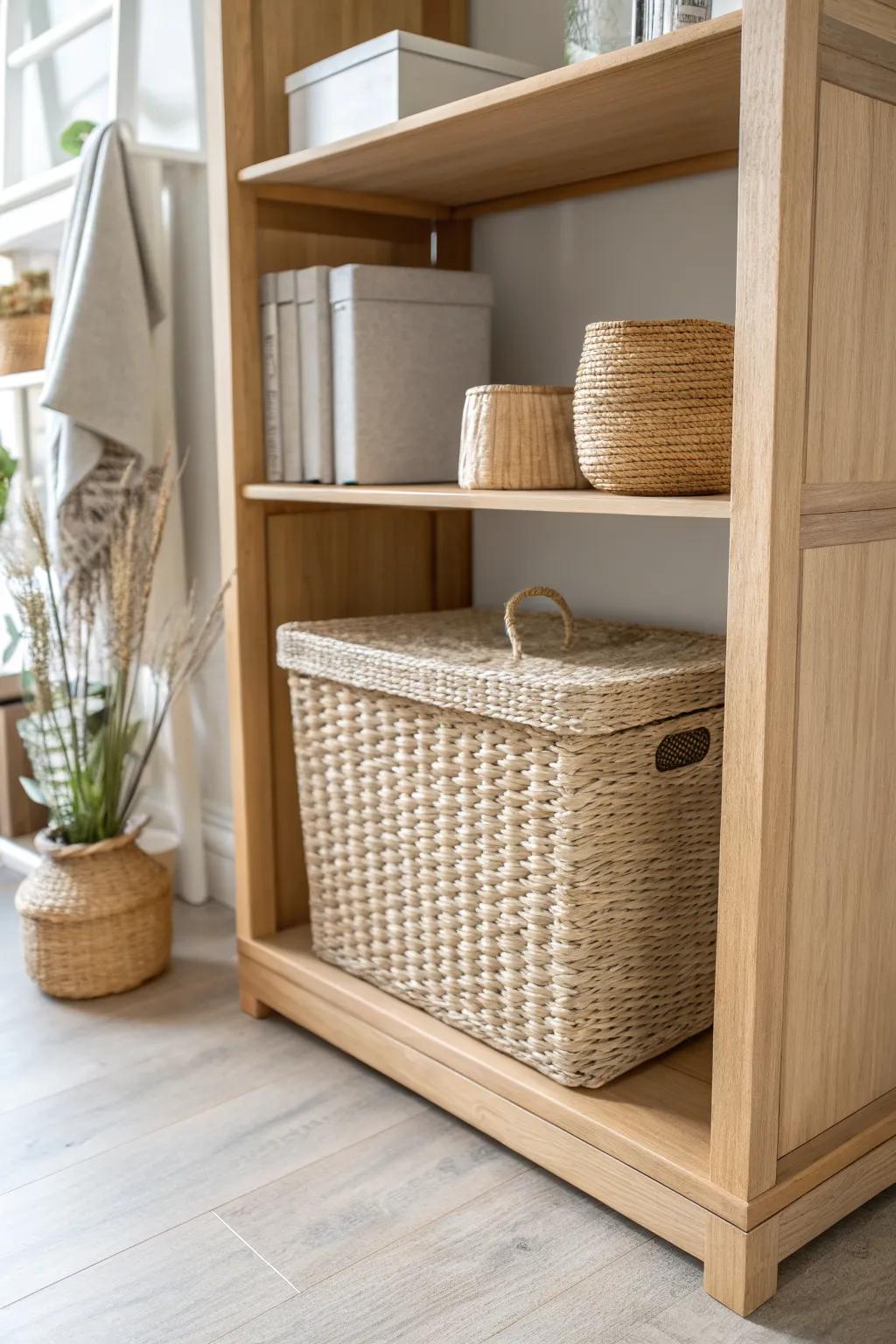 Go wider at the bottom: extra-tall spacing makes bulky bins and big bags easy to store safely.