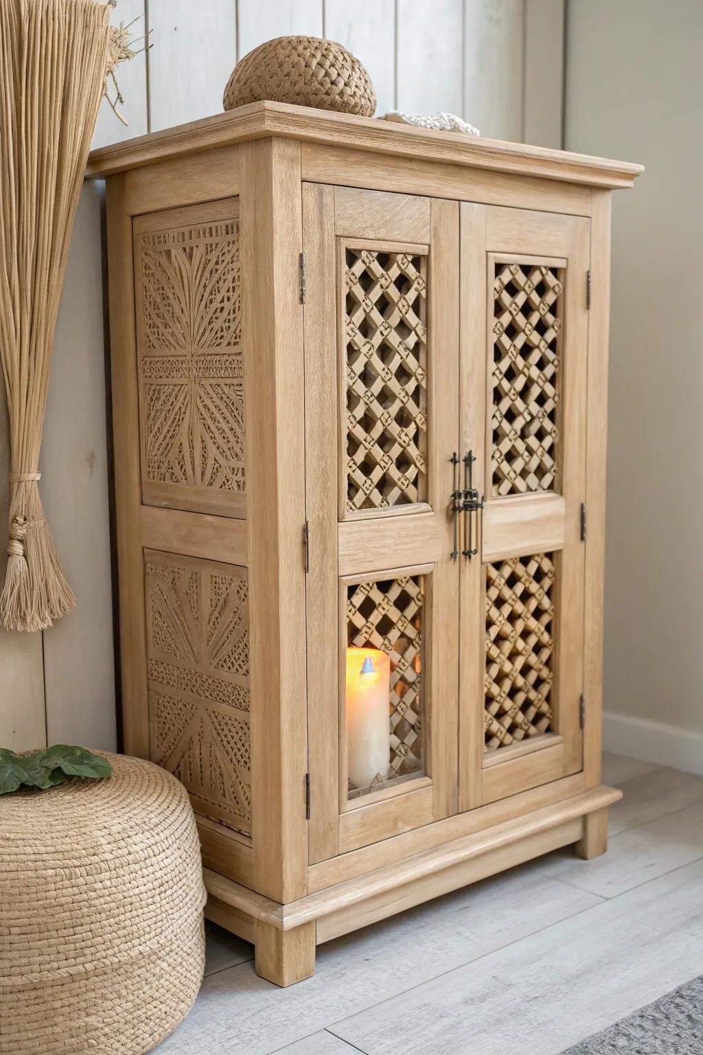 Jaali-cut doors that glow from within—simple, traditional, and beautifully minimal.