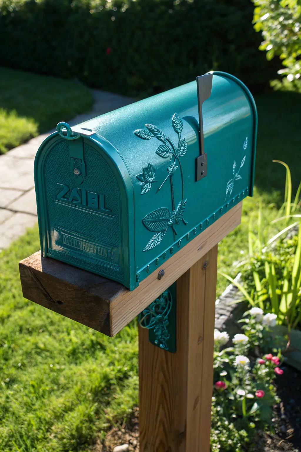 Elevate your curb appeal with a custom powder-coated mailbox in stunning deep teal.