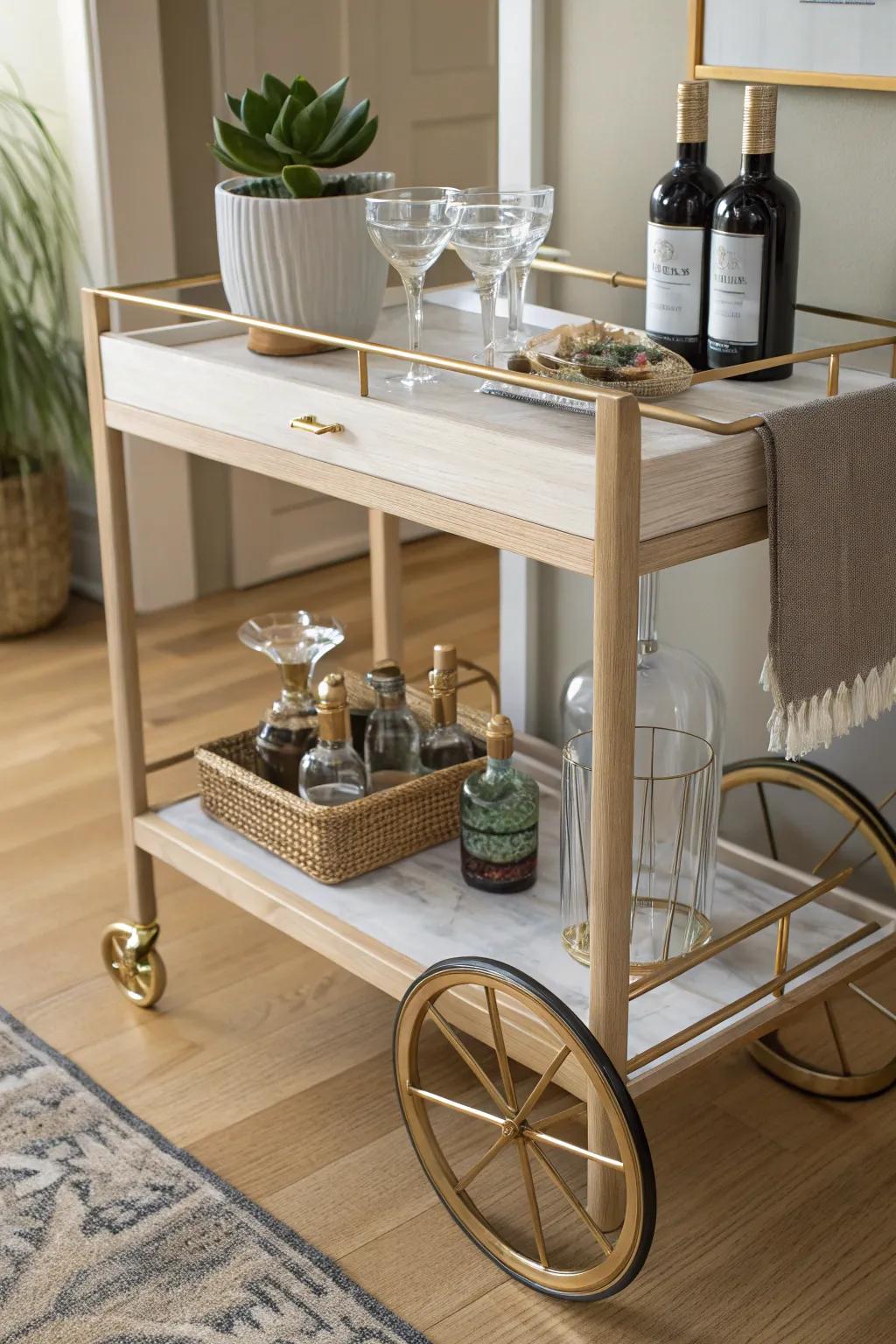 From desk to delight: Roll out your cocktails in style with this chic bar cart transformation!