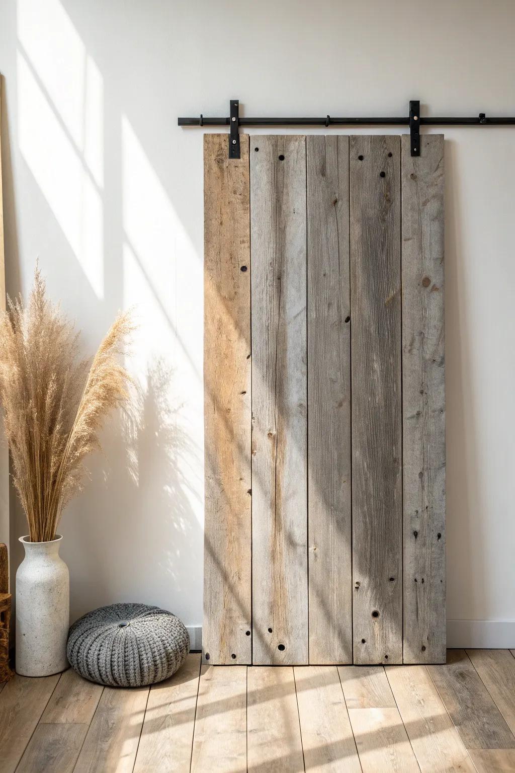 Reclaimed planks add instant rustic texture—nail holes and saw marks become the statement.