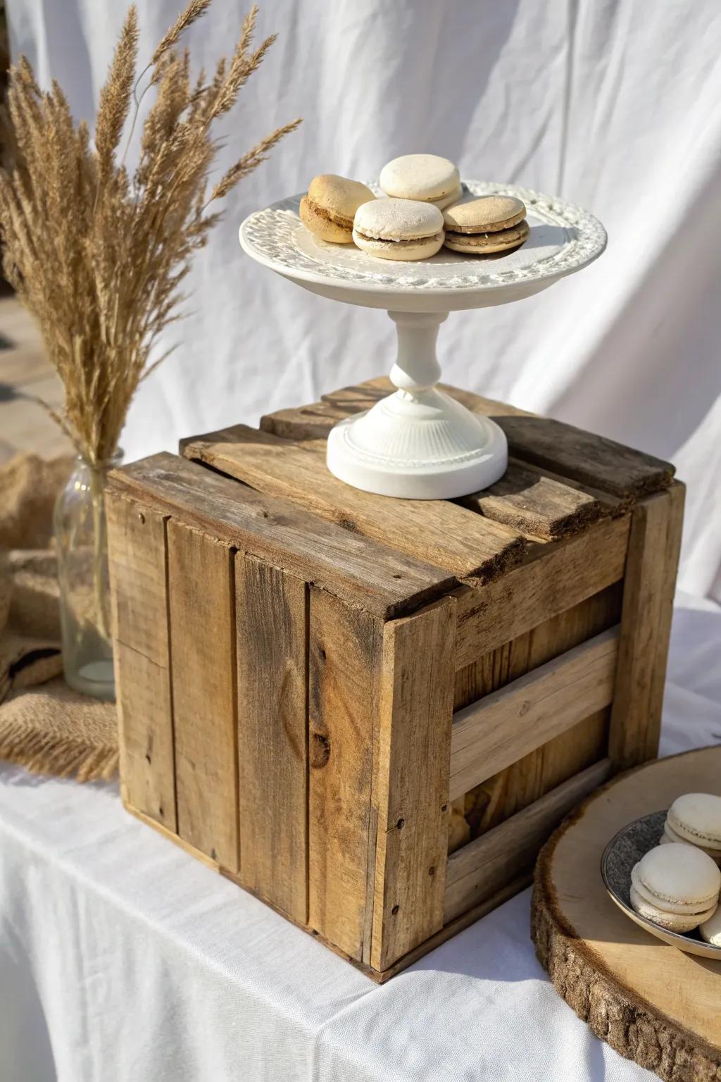 Rustic Sweet 16 dessert table idea: a wooden crate riser that makes treats look styled.