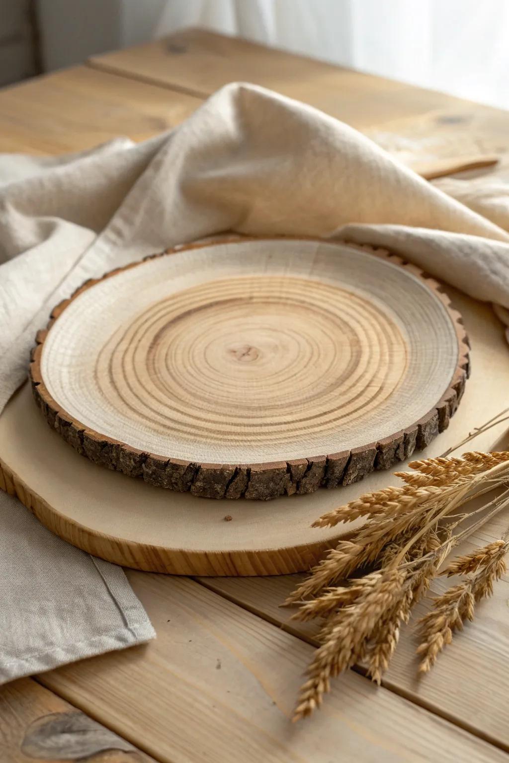 Rustic made refined: a sealed wood slice charger that adds earthy charm to any setting.