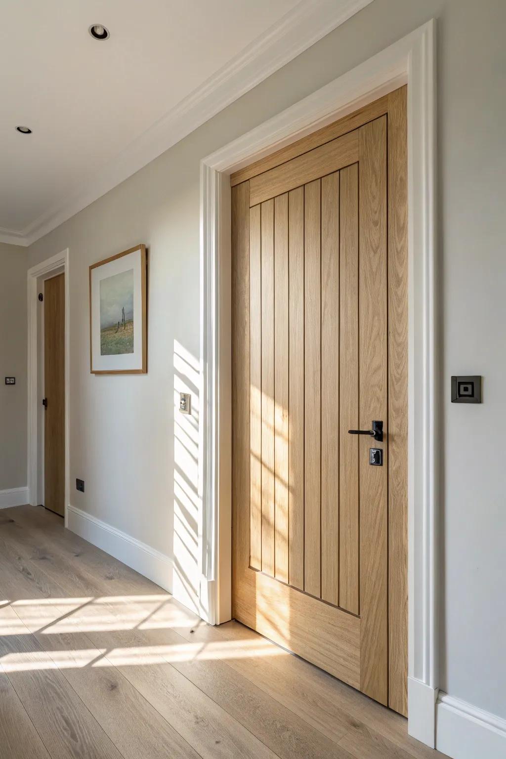 Flush-mount safe room door with hidden hinges—seamless paneling for a nearly invisible look.