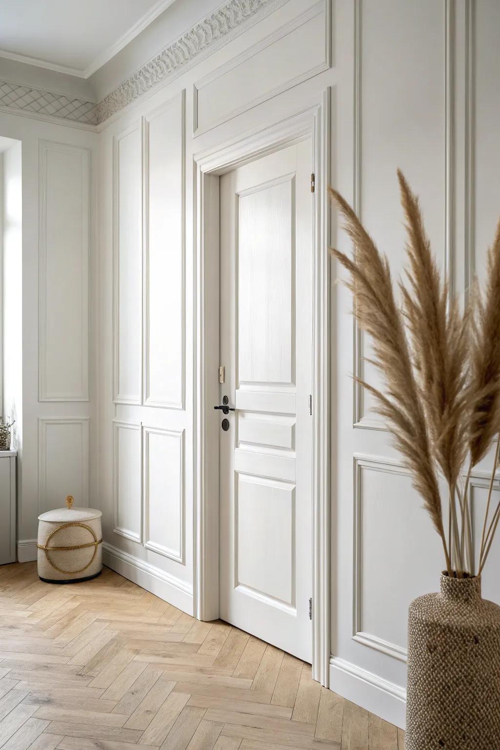 Wainscoting so seamless it hides a doorway—flush gaps, continuous trim, pure magic.