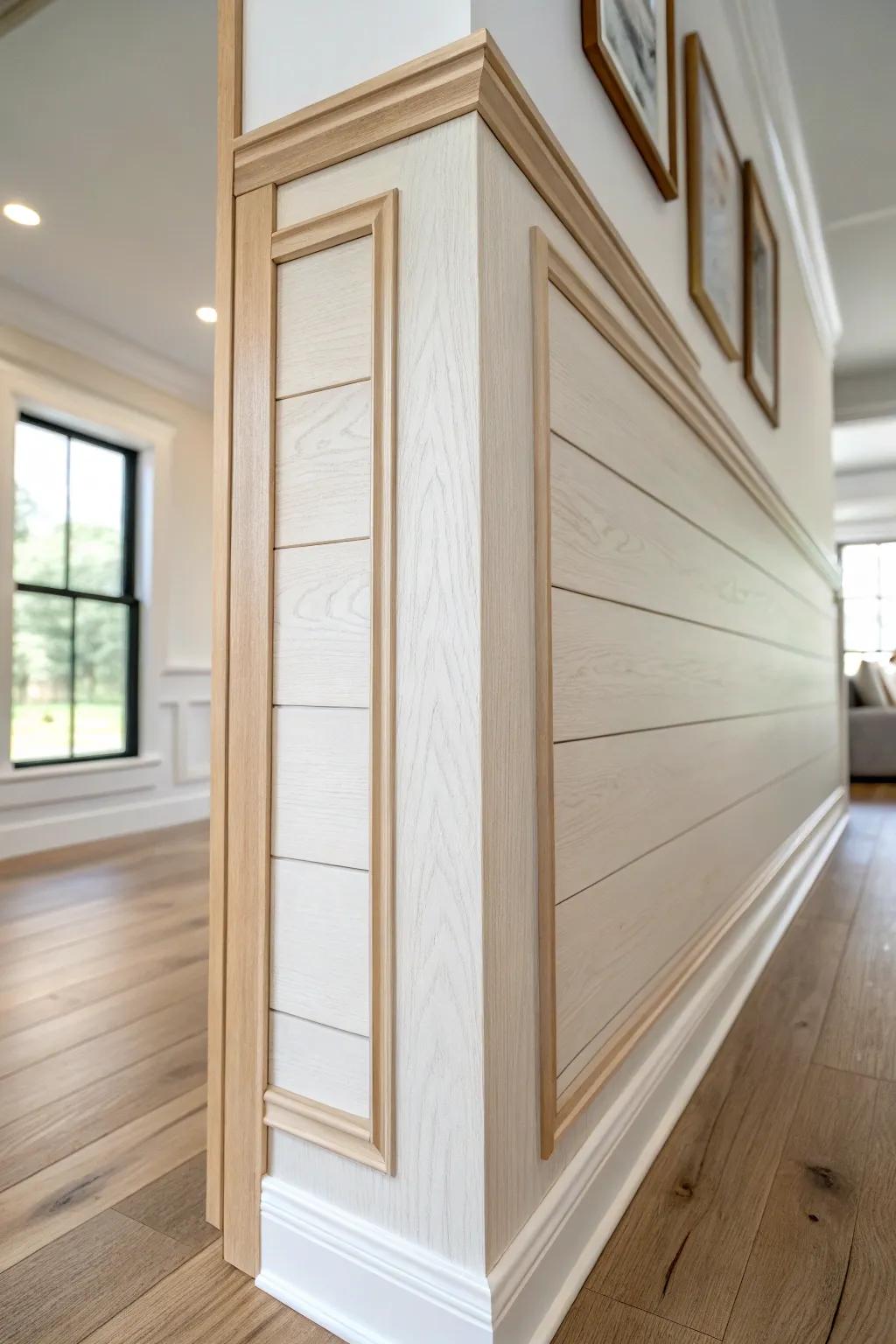 Crisp square-edge trim frames shiplap with modern farmhouse warmth—simple, fast, and clean.