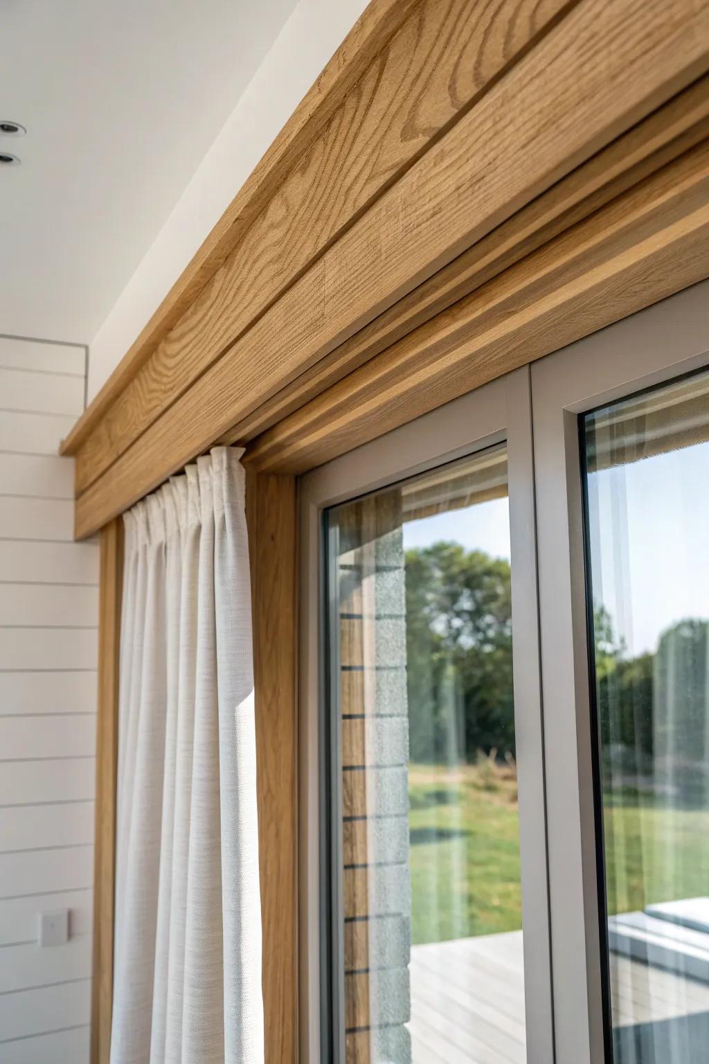 Layered built-up header with a slim cap—an easy upgrade for elegant sliding door trim.