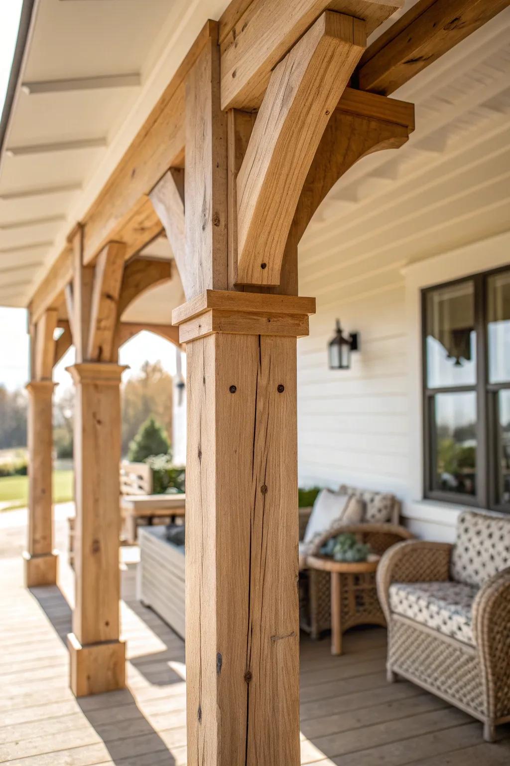 Deep front porch living—one bold timber post adds instant barndominium charm.
