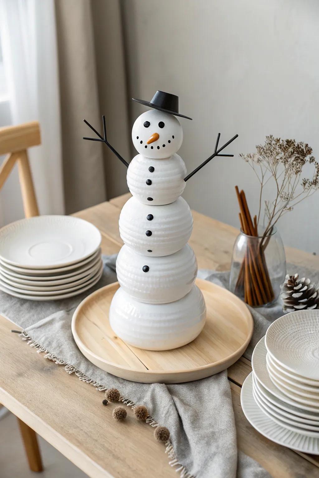 Bring a touch of whimsy to your table with this charming tableware snowman, where simplicity meets creativity.