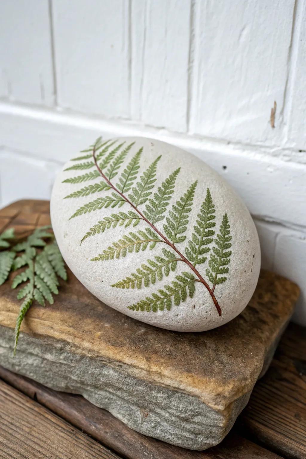 Bring nature indoors with this beautifully crafted fern rock art—where simplicity meets natural elegance.